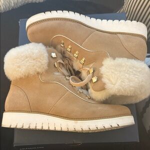 Cole Haan Tan Shearling Lace-Up Boots